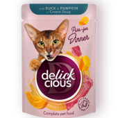 Крем супа за котки DELICKCIOUS Strips with duck and pumpkin in cream soup с парченца патешко и тиква